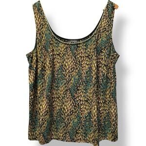 Alex Evenings Green Black‎ Gold Metallic Sleeveless Party Disco Formal Top Sz 1X